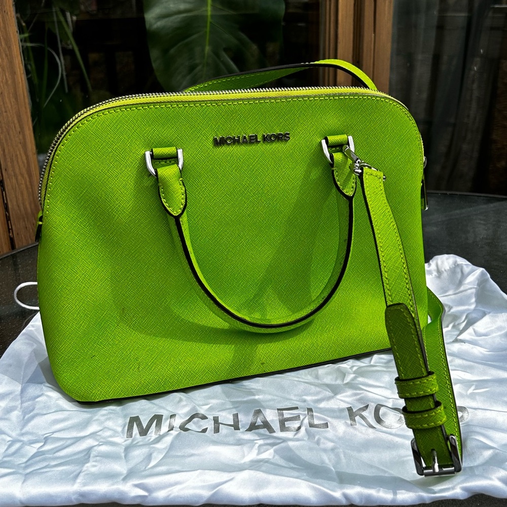 Michael Kors Lime Green Saffiano Dome Satchel